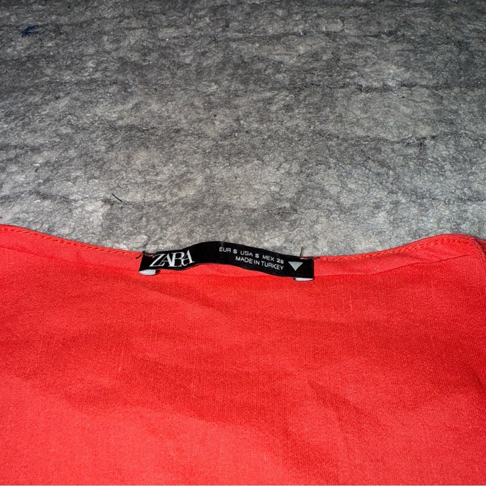 Zara top Crop Women waist‎ tie linen shirt blouse S - Picture 3 of 7